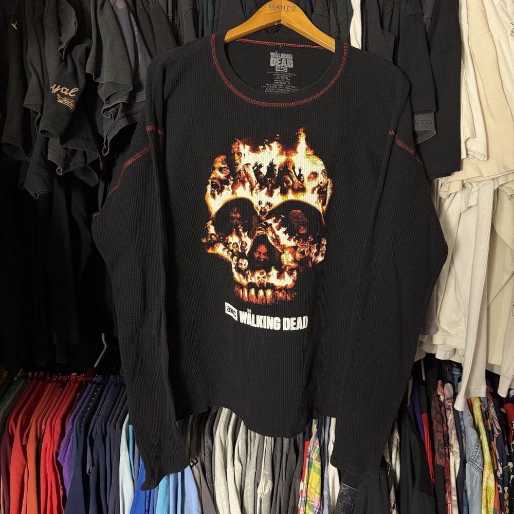 The Walking Dead Thermal Shirt Men's XL Black Skull Grunge Punk Promotionall AMC